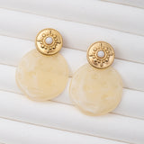 Boucles d'oreilles Pierre Jade Blanc et Plastic en acier inoxydable