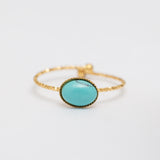 Bague en acier inoxydable doré avec pierre turquoise - Taille standard