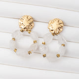 Boucles d'oreilles Pierre Jade Blanc en acier inoxydable