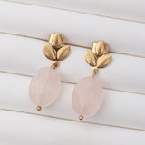 Boucles d'oreilles Pierre Quartz Rose en acier inoxydable