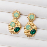 Boucles d'oreilles Pierre Synthétique Vert en acier inoxydable