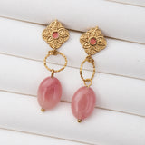 Boucles d'oreilles Pierre Rhodochrosite en acier inoxydable