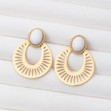 Boucles d'oreilles Pierre Jade Blanche en acier inoxydable