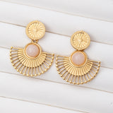 Boucles d'oreilles Pierre Quartz Rose en acier inoxydable