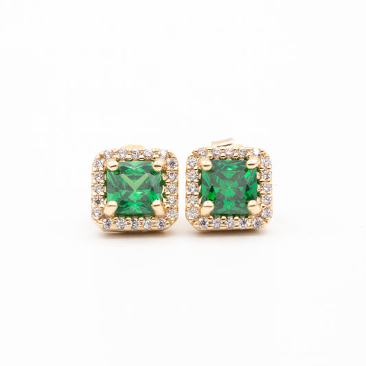 Boucles en plaqué Or CN avec un motif carré vert bijouxcn