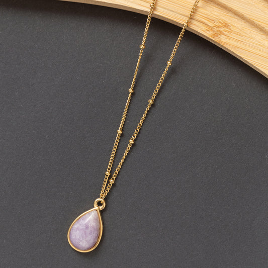 Collier en acier en promotion avec pierre lépidolite.