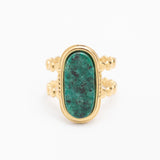 Bague élégante en acier avec véritable pierre Malachite