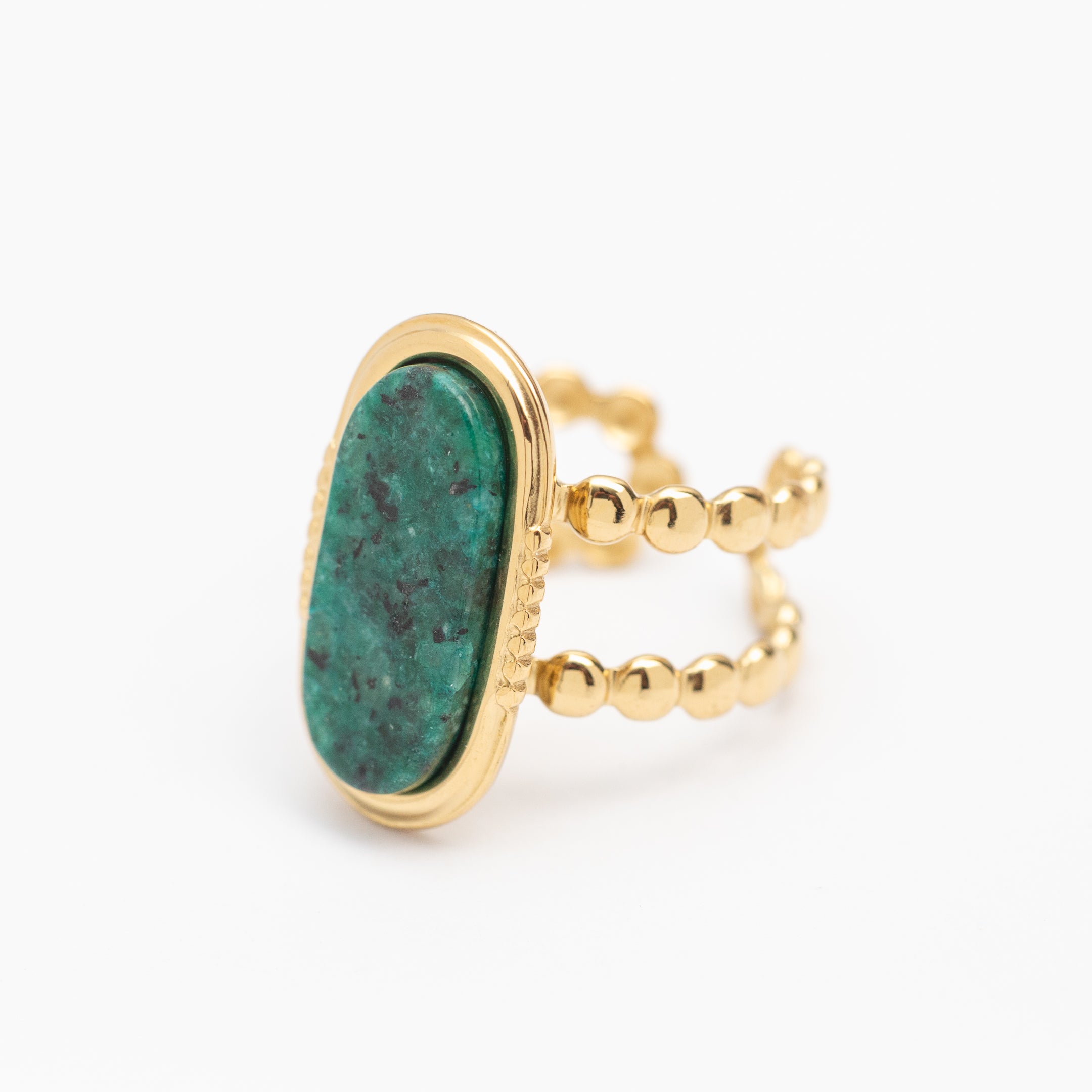 Bague élégante en acier avec véritable pierre Malachite