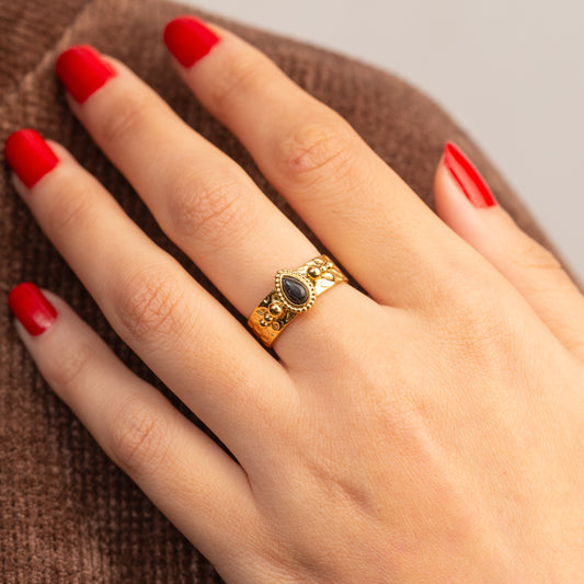 Bague élégante en acier avec pierre Labradorite