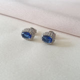 Boucle d'oreille argent Rhodié garanti pierre bleu princière