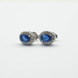 Boucle d'oreille argent Rhodié garanti pierre bleu princière