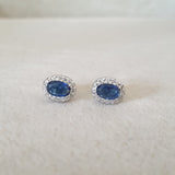 Boucle d'oreille argent Rhodié garanti pierre bleu princière