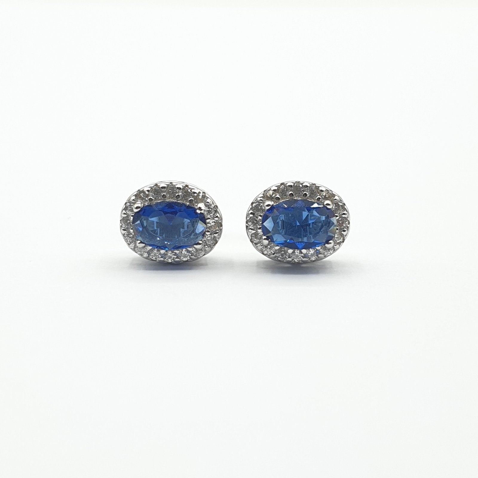 Boucle d'oreille argent Rhodié garanti pierre bleu princière