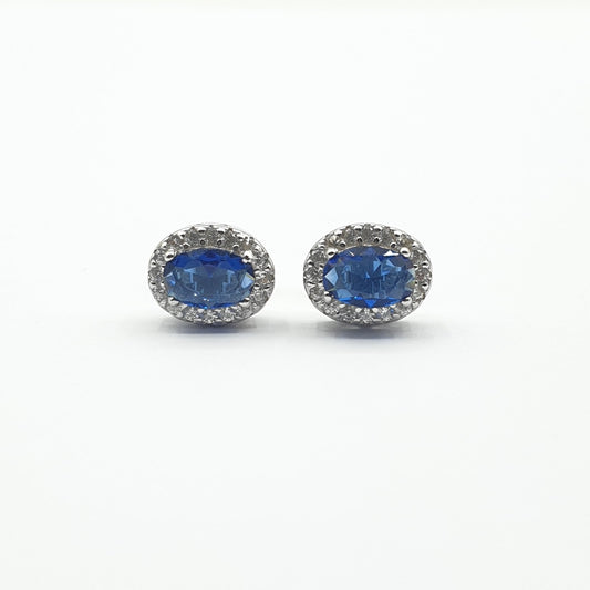 Boucle d'oreille argent Rhodié garanti pierre bleu princière