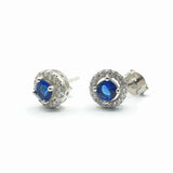 Boucle d'oreille argent Rhodié garanti pierre bleu ronde