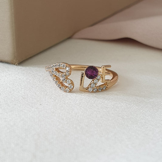 Bague xp tendance Plaqué or  love mauve