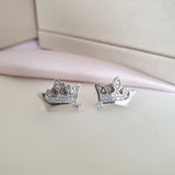 حلق فضة مطلي بالروديوم مكفول حجر التاج تخفيض المال - 40%