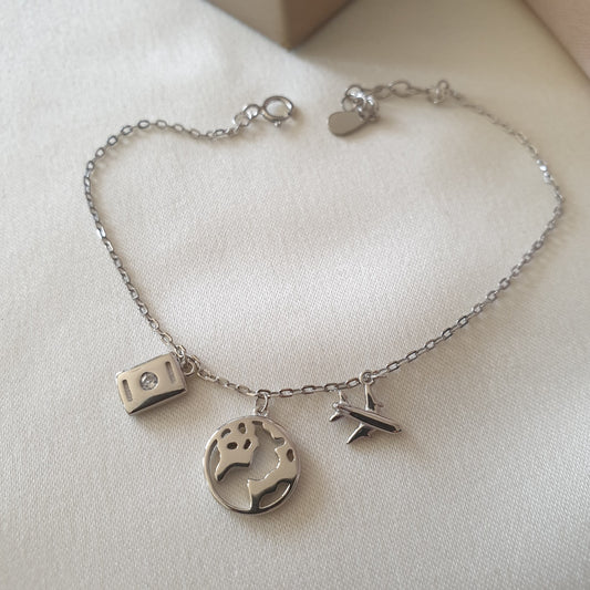 Gourmette Argent Rhodié Garanti wold Wide 3 pendants
