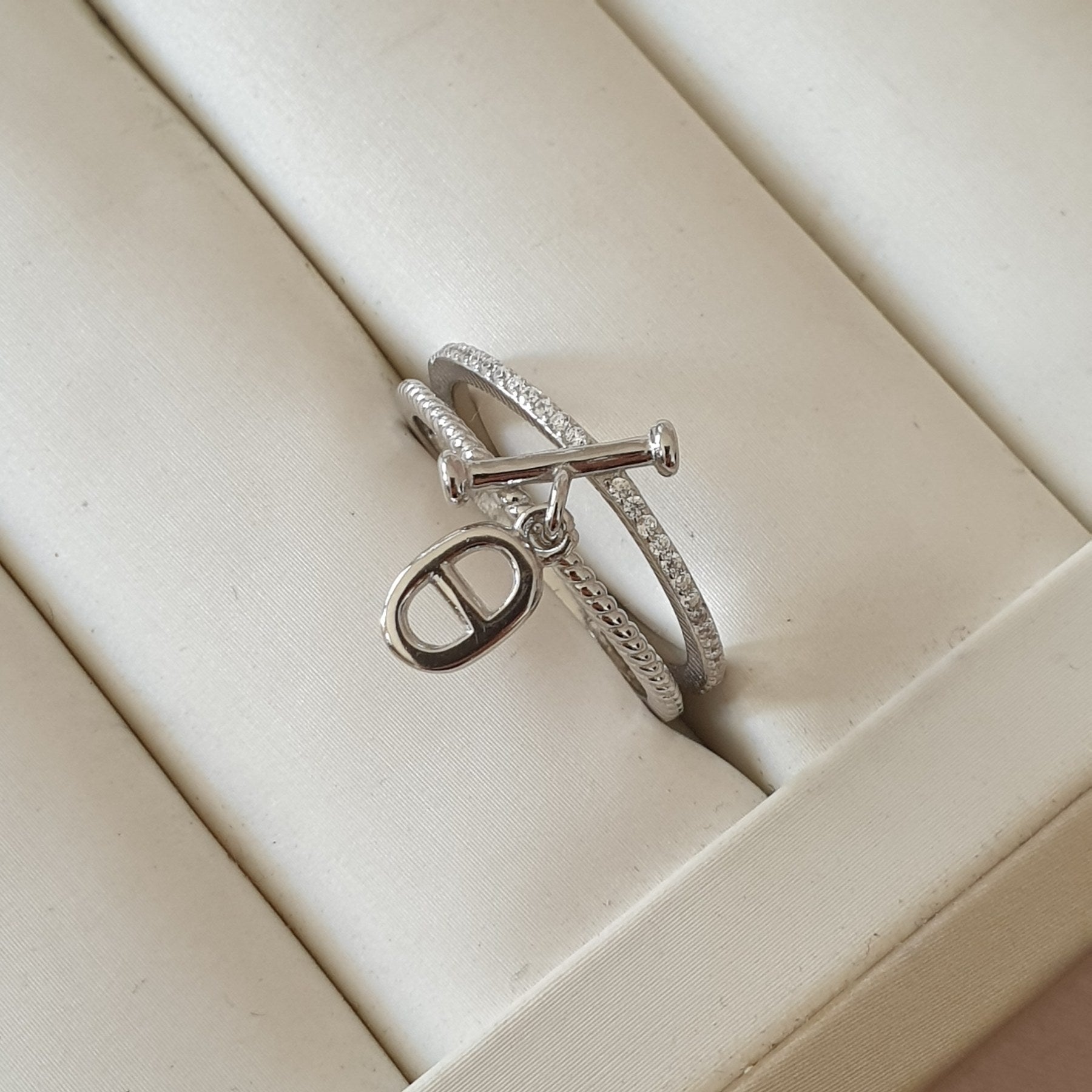 Bague Argent Rhodié Garanti tif tendance fermoir double b soldeargent - 40%