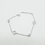 Gourmette Argent Rhodié Garanti trèfle fine 2 pierres