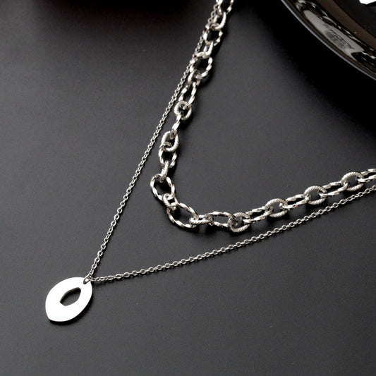 Collier acier inoxydable blanc 2 lignes chargé tendance