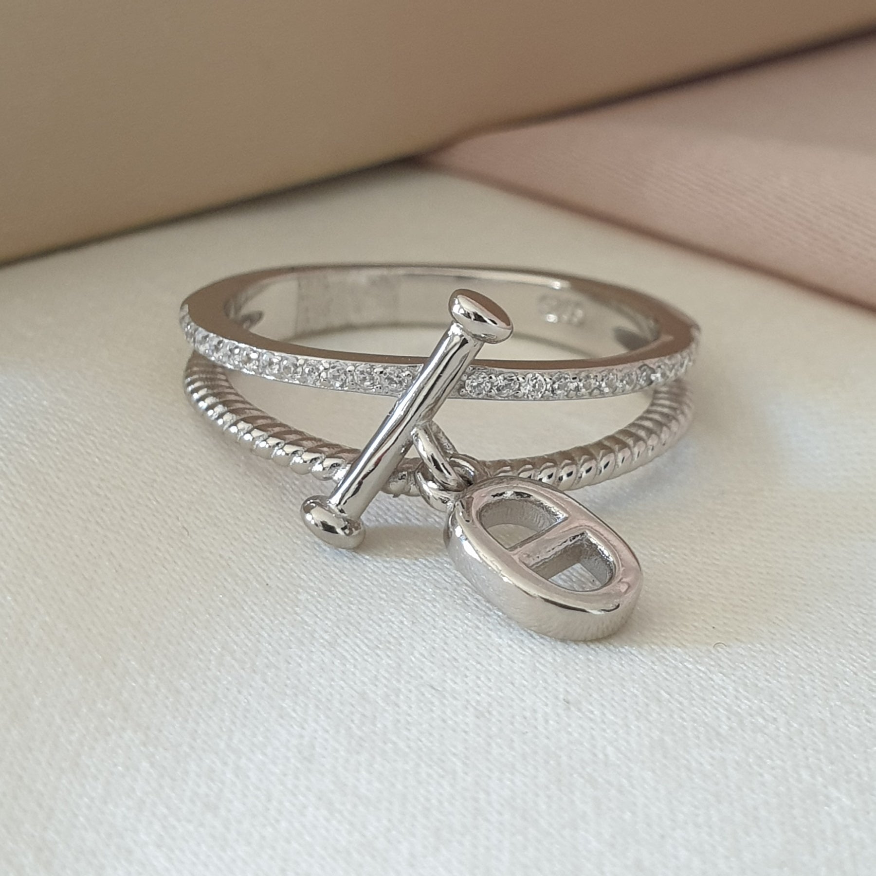 Bague Argent Rhodié Garanti tif tendance fermoir double b soldeargent - 40%