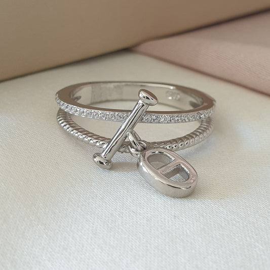 Bague Argent Rhodié Garanti tif tendance fermoir double b soldeargent - 40%