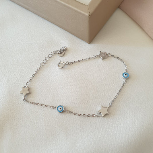 Gourmette Argent Rhodié Garanti œil bleu 🌟 super fine soldeargent - 40%
