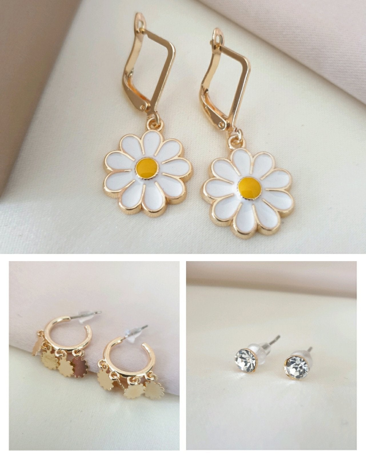 Boucle d'oreilles bijoux de fantaisie créole fleur de jasmin pierre