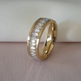 Bague acier garanti inoxydable pierre blanche anneau doré