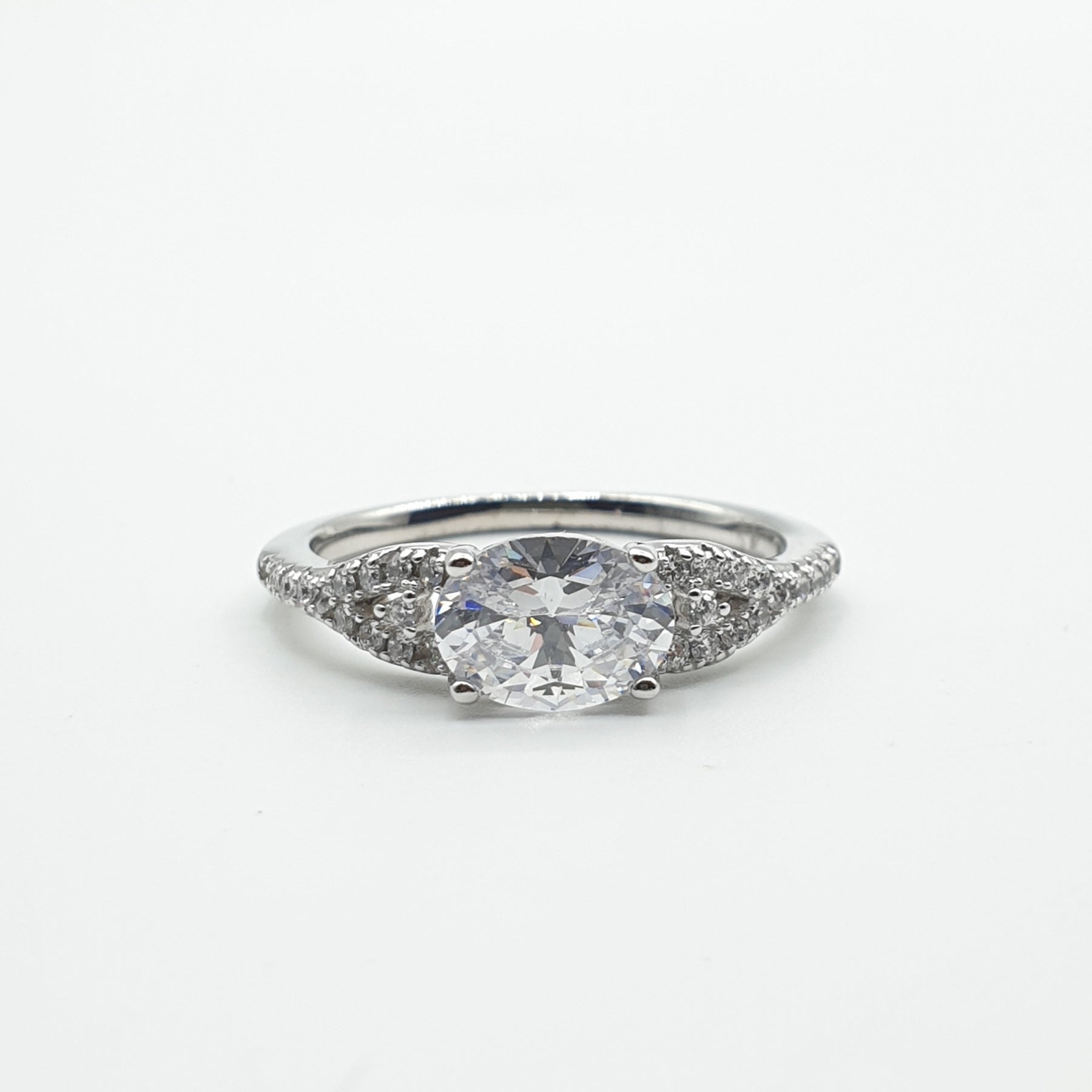 Bague Argent Rhodié Garanti solitaire pierre ovale soldeargent - 40%
