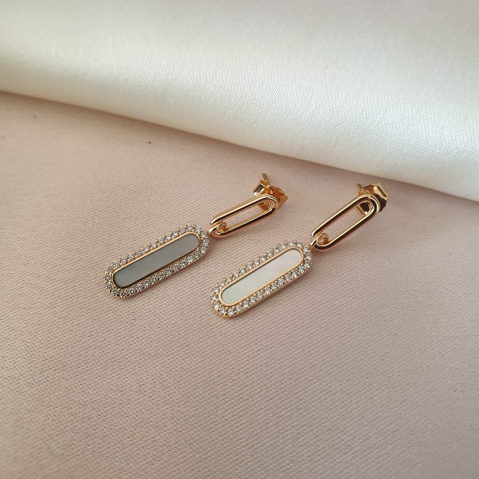 Boucle d'oreille Or Plaqué 18 carats Paris Coque de Nacre bijouxcn nacre rectangle