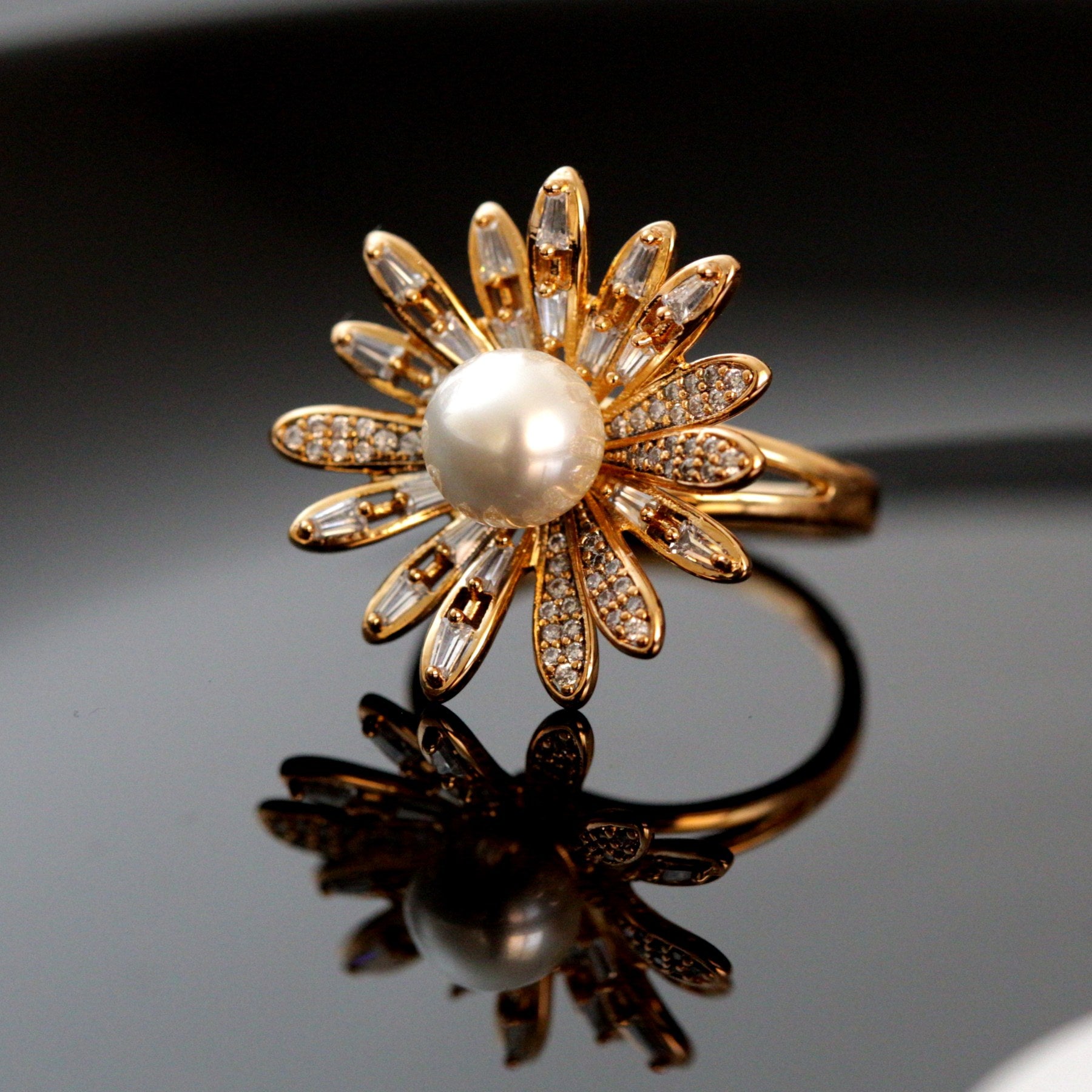 خاتم لوحة ذهبية Xuping Xp زهرة كبيرة مطرزة عصرية