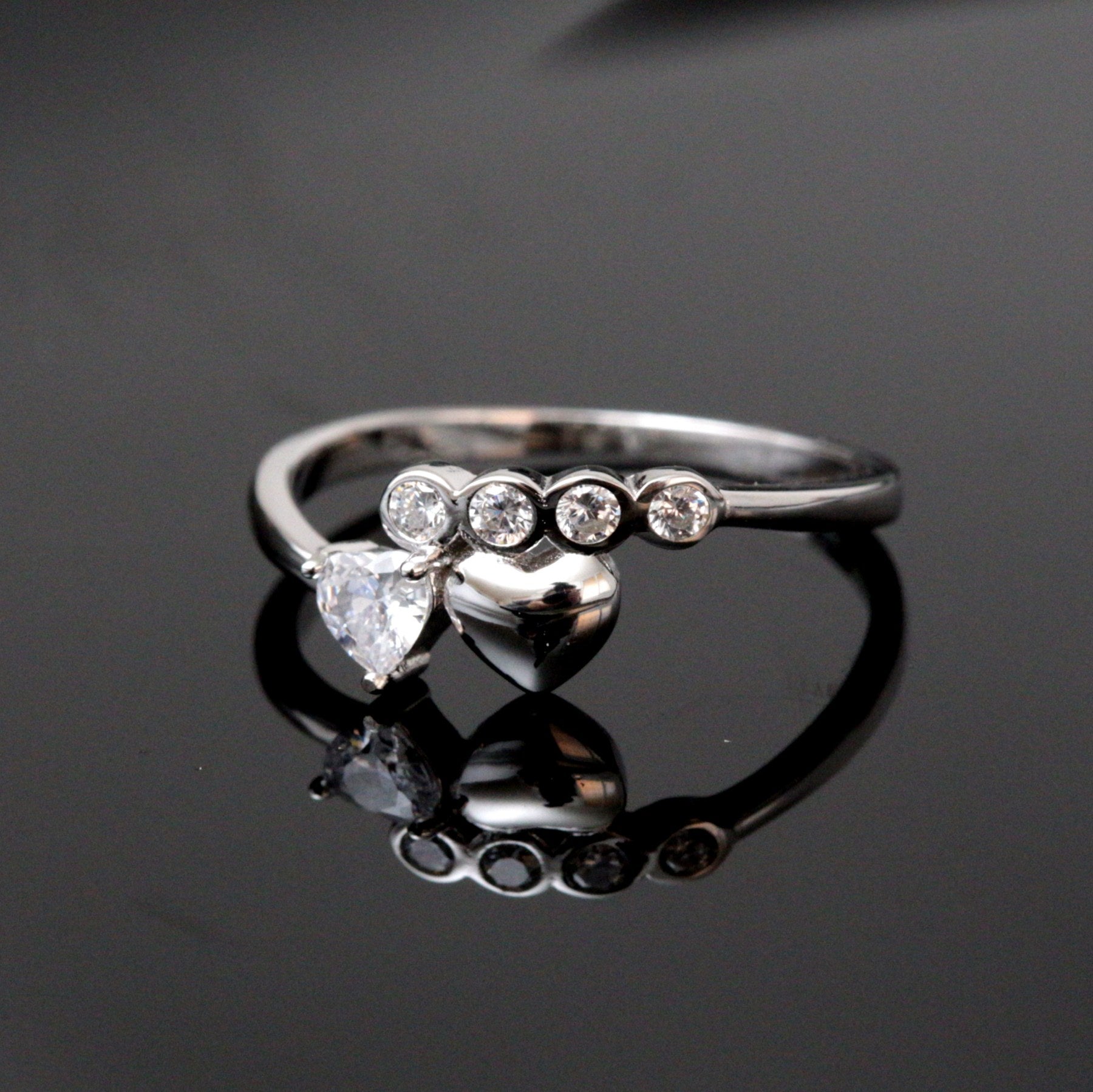 خاتم فضة مطلي بالروديوم مضمون المال - 40% قلوب مزدوجة