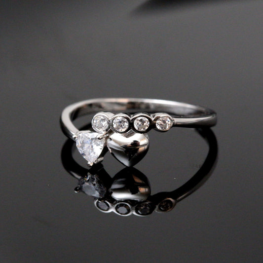 خاتم فضة مطلي بالروديوم مضمون المال - 40% قلوب مزدوجة