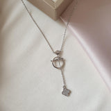 Collier argent Rhodié Garanti trèfle pendant
