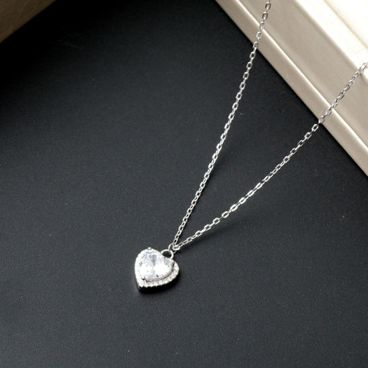 Collier argent Rhodié Garanti grosse pierre cœur
