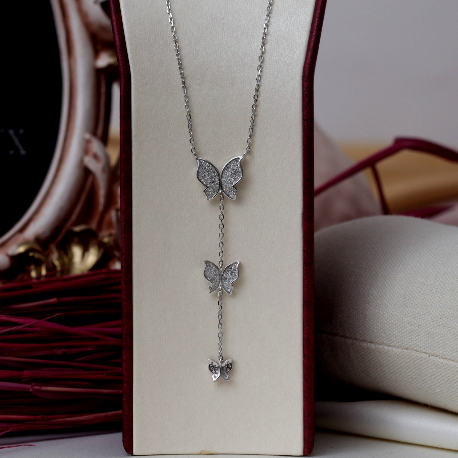 Collier argent Rhodié Garanti triple papillon New