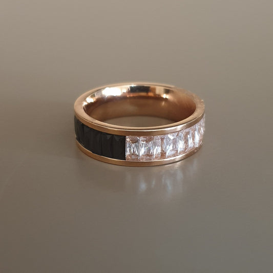 Bague acier garanti inoxydable rose gold anneau pierre blanche et bleu