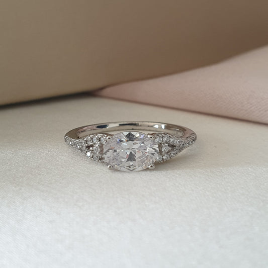Bague Argent Rhodié Garanti solitaire pierre ovale soldeargent - 40%