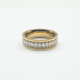 Bague acier garanti inoxydable pierre blanche anneau doré