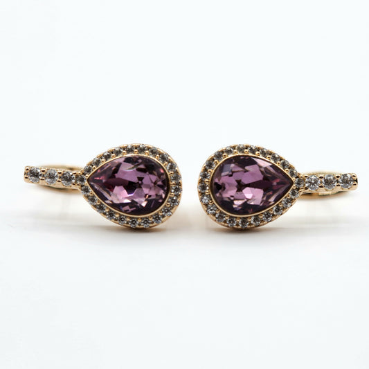 Boucles d'oreilles xp tendance Plaqué Or Xuping pierre SVK originale amande mauve