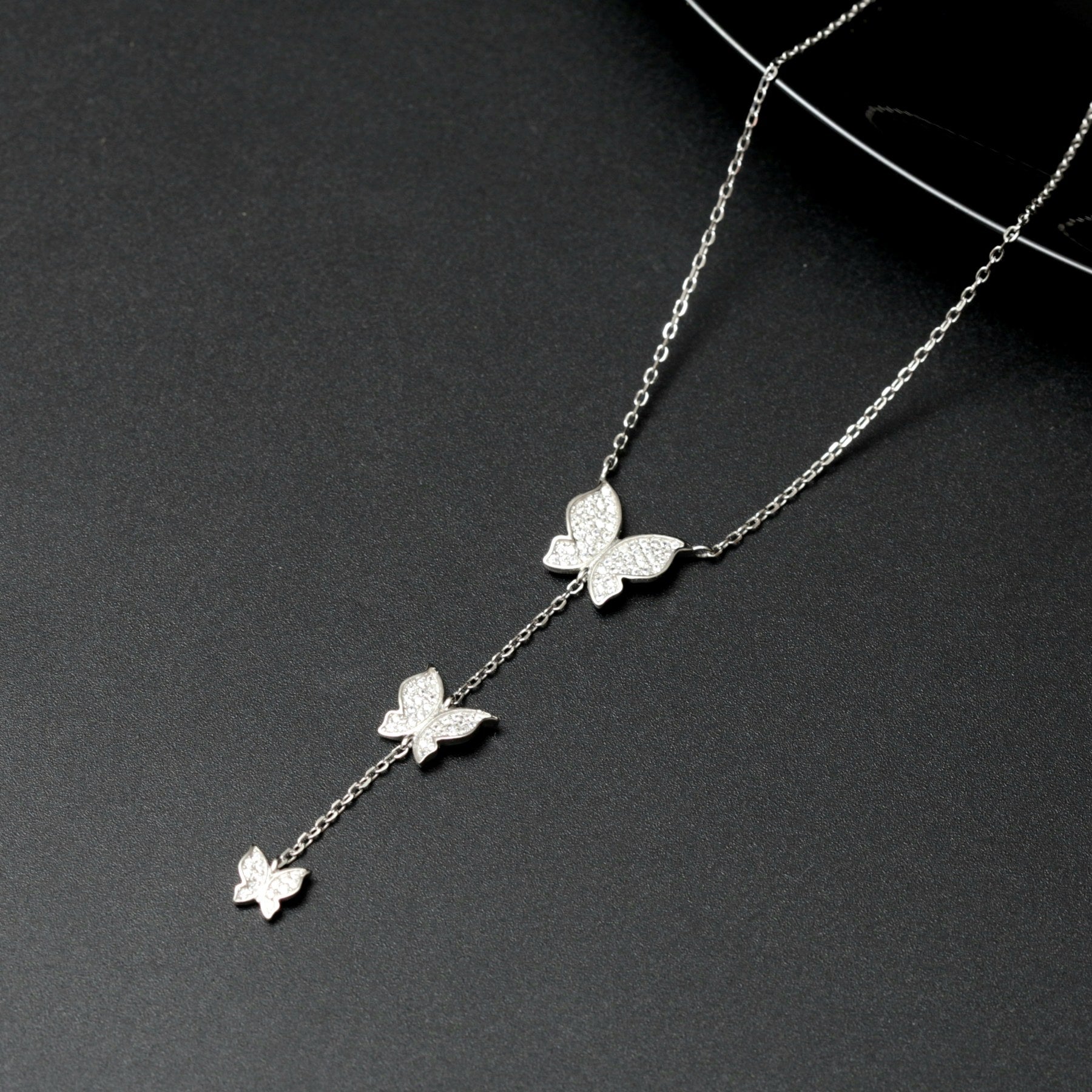 Collier argent Rhodié Garanti triple papillon New