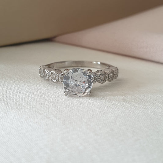 خاتم سوليتير فضة مطلي روديوم مضمون للبيع - 40% زخرفة