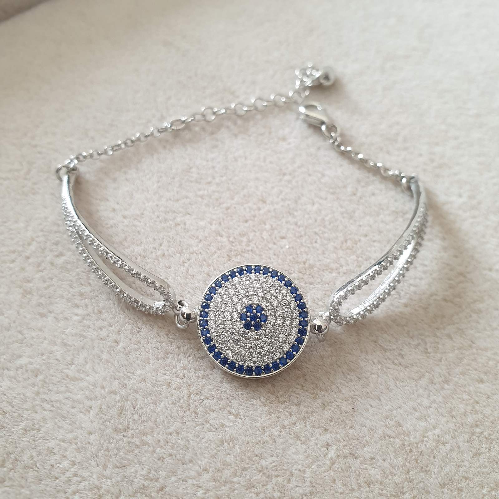 Gourmette Argent Rhodié Garanti soldeargent - 40% œil bleu rond
