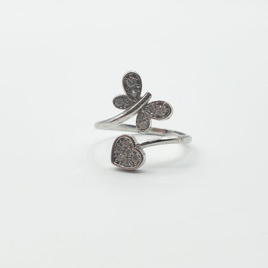 خاتم فضة مطلي بالروديوم مضمون المال - 40% قلب فراشة