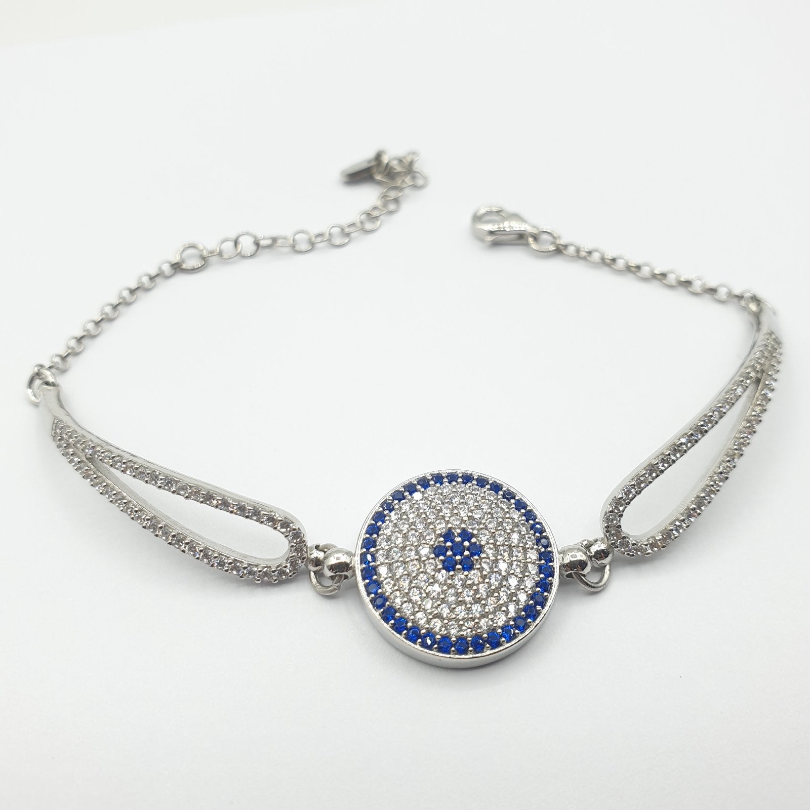 Gourmette Argent Rhodié Garanti soldeargent - 40% œil bleu rond
