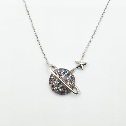 Collier Argent Rhodié Garanti planet