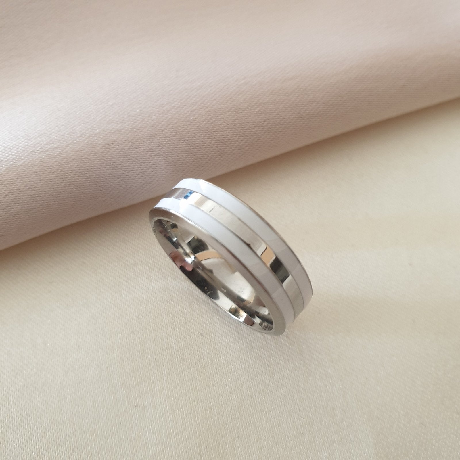 Bague acier garanti inoxydable anneau blanc nacre blanc tendance