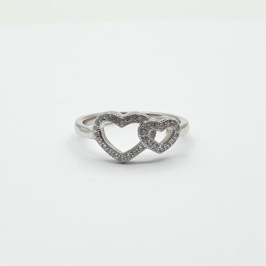 خاتم فضة روديوم مكفول زوج القلوب للبيع - 40%